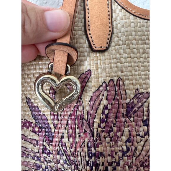 Brighton Enchanted Garden "Naya" Floral Hand Woven Straw Shoulder Bag Tote - Picture 4 of 9